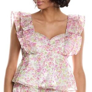Wildfox Floral Ruffle Sleeveless Top